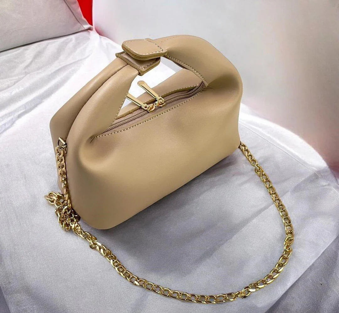 Beige Midnight Knot Shoulder Bag with Gold Chain