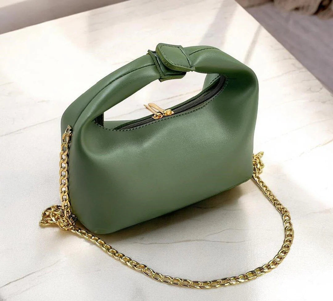 Beige Midnight Knot Shoulder Bag with Gold Chain