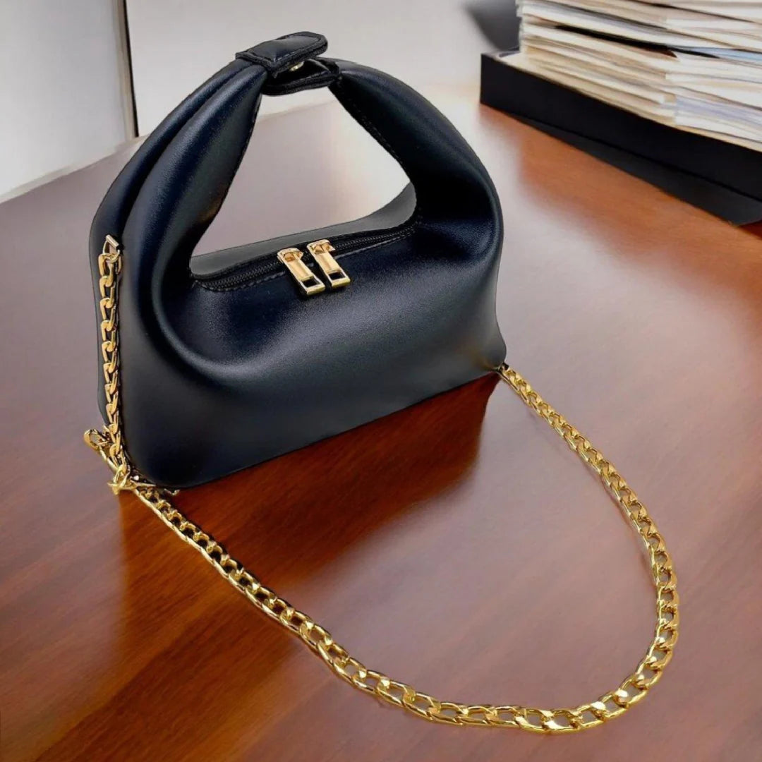 Beige Midnight Knot Shoulder Bag with Gold Chain