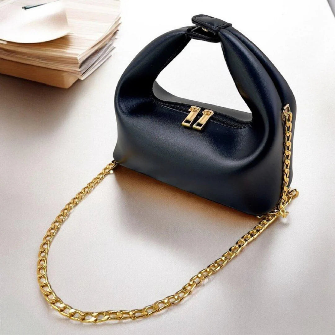 Black Midnight Knot Shoulder Bag with Gold Chain