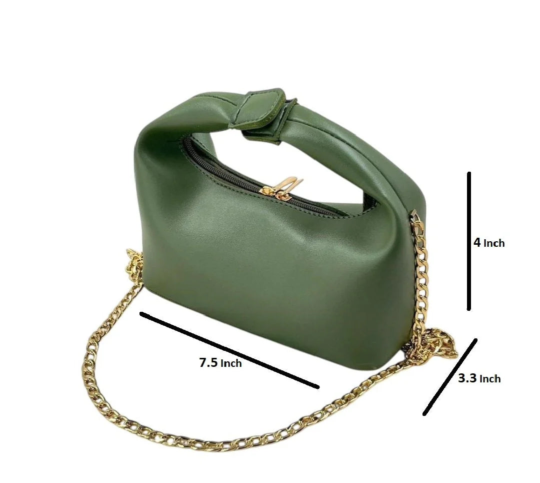 Green Midnight Knot Shoulder Bag with Gold Chain