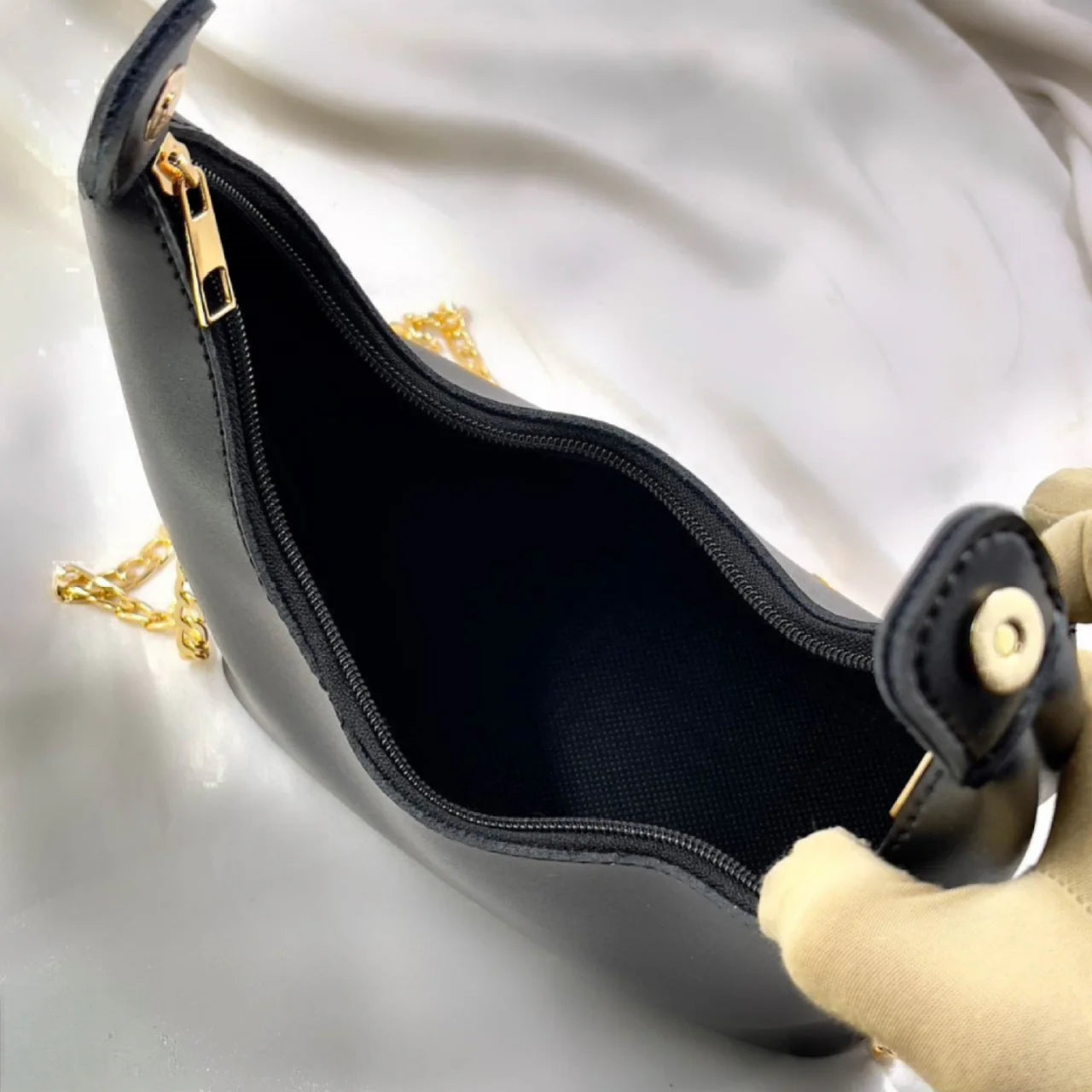 Black Midnight Knot Shoulder Bag with Gold Chain