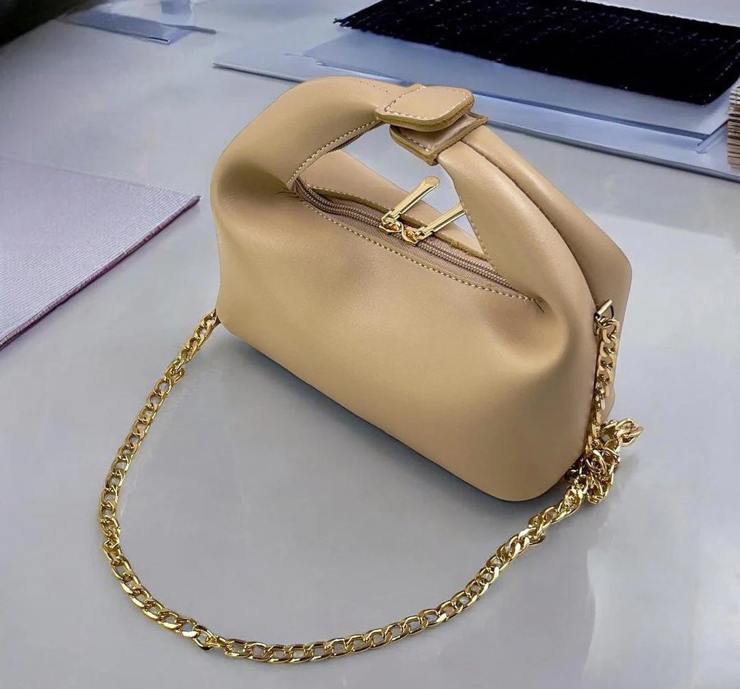 Beige Midnight Knot Shoulder Bag with Gold Chain