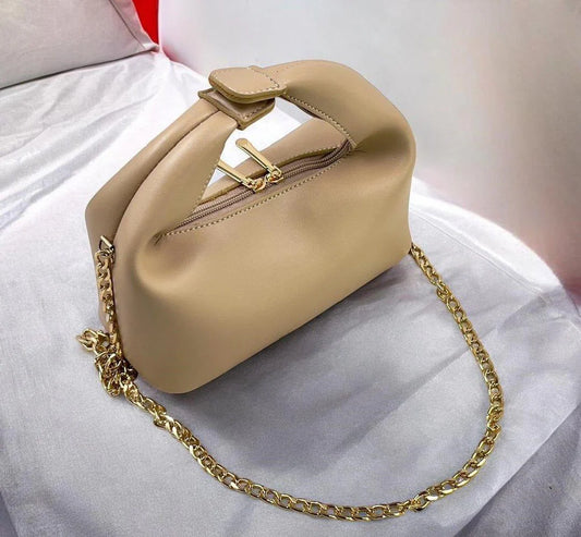 Beige Midnight Knot Shoulder Bag with Gold Chain