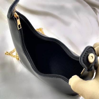 Black Midnight Knot Shoulder Bag with Gold Chain